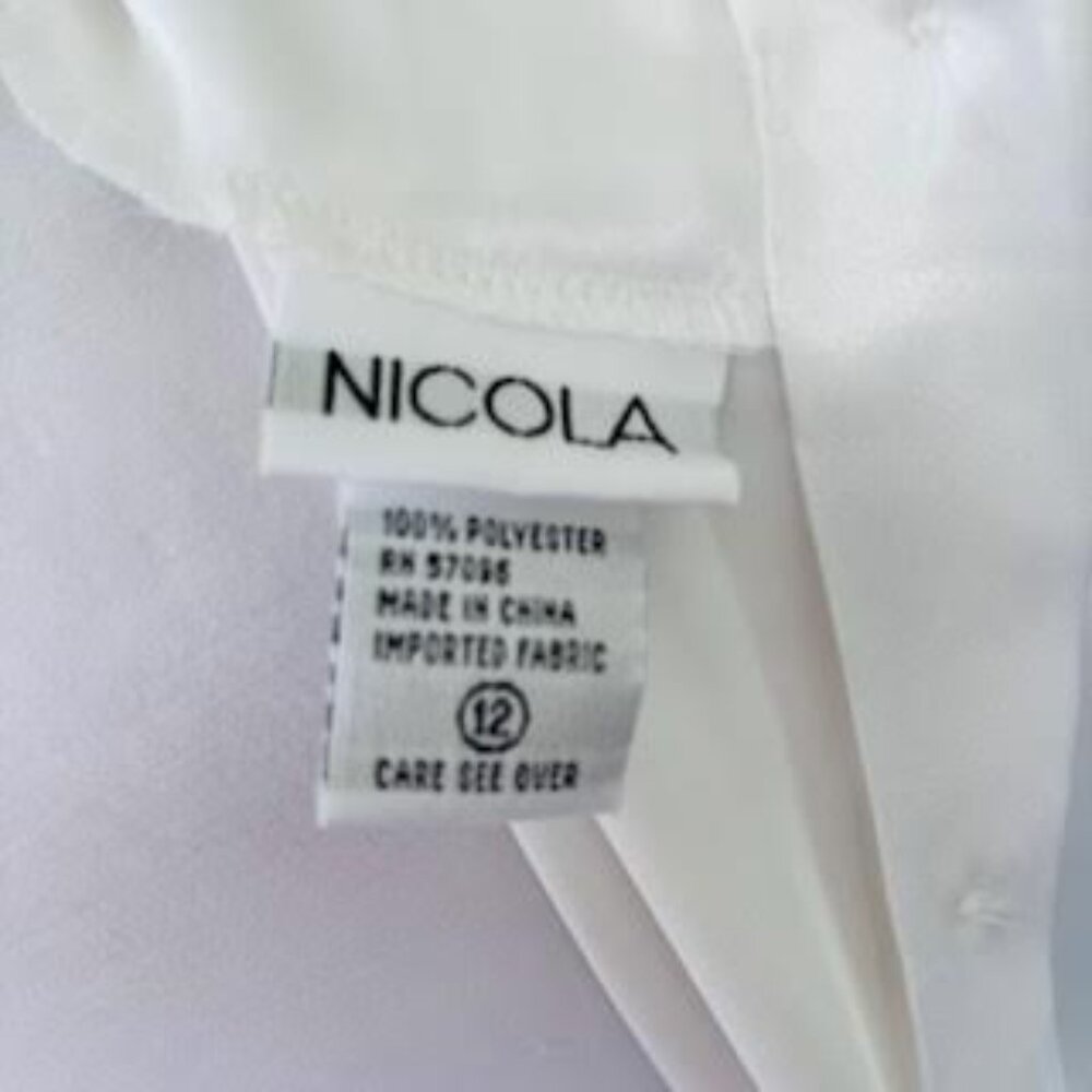 VTG NICOLA White Embellished Blouse Women’s 12 White Pearls Pleated Elegant - Picture 10 of 10